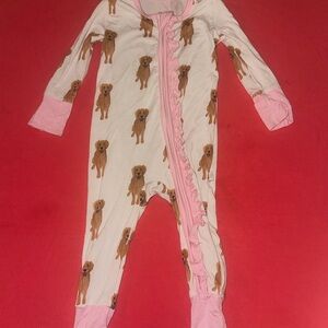 Charming Dog Print Kids Bamboo Footie in Pink and Cream